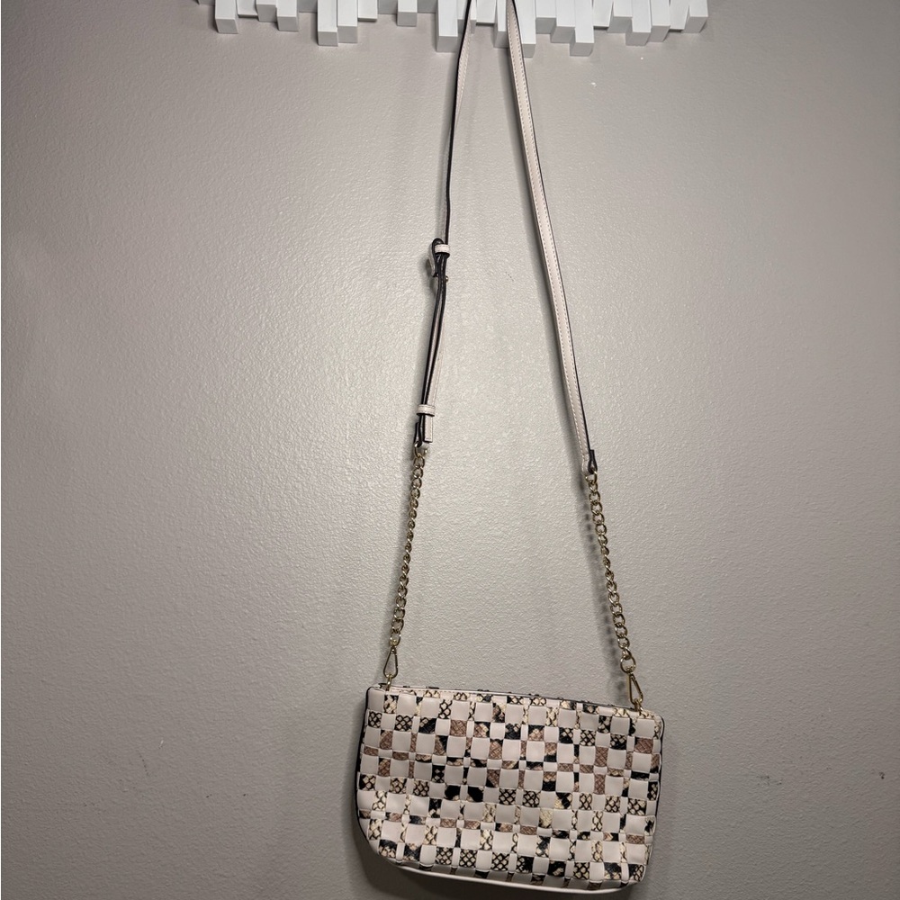 INC International Concepts Checkered Crossbody Bag - Black and White